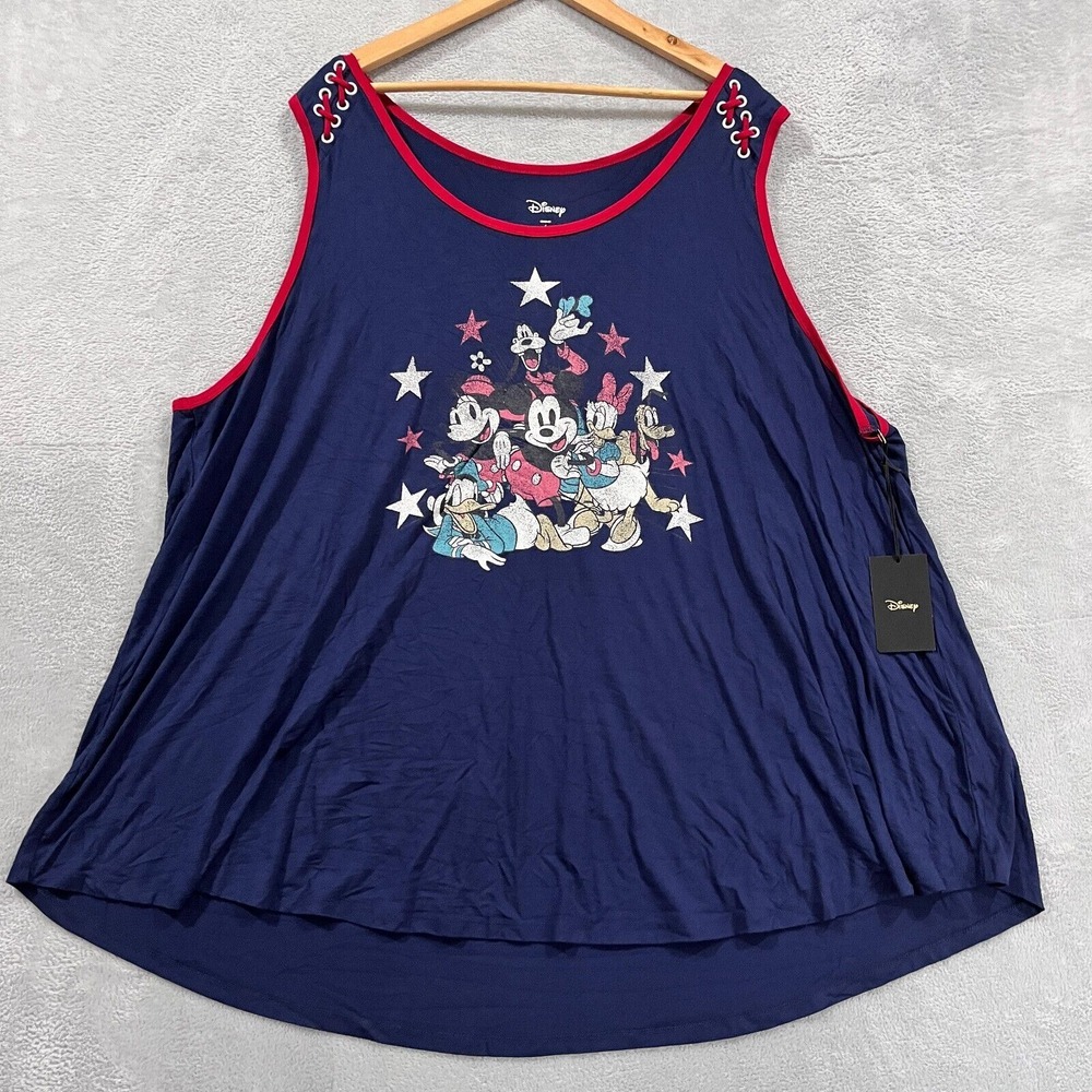 Disney Tank Top Women's 6 Oversized Mickey & Friends‎ Lace-Up Blue NWT Light